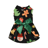 Dog Dress Black Xmas Festive Print Green Bow