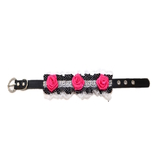 Small Dog Collar Black Lace Flowers Rhinestones