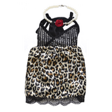 Dog Dress Slinky Leopard with Pearl Necklace 