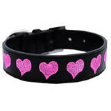 Dog Collar Black Embroidered Pink Hearts