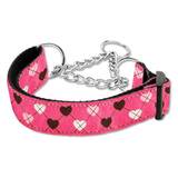  Dog Collar Martingale Argyle Hearts Pink