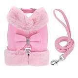 Dog Harness Fur Trim Pink with Lead