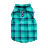 Dog Sweater Fleece Teal Check