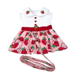 Dog Dress Pink Strawberry Patch with Matching Lead