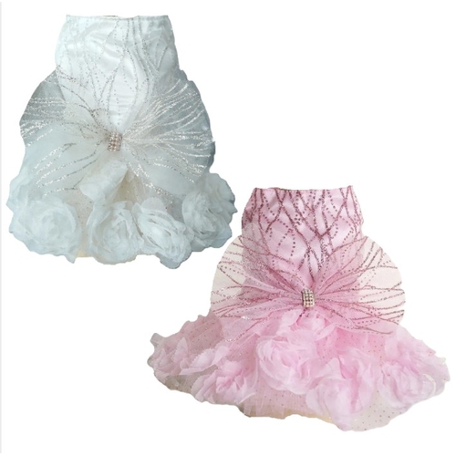 Dog Formal Dress Sequins and Flowers