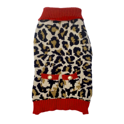 Large Dog Sweater Red Leopard