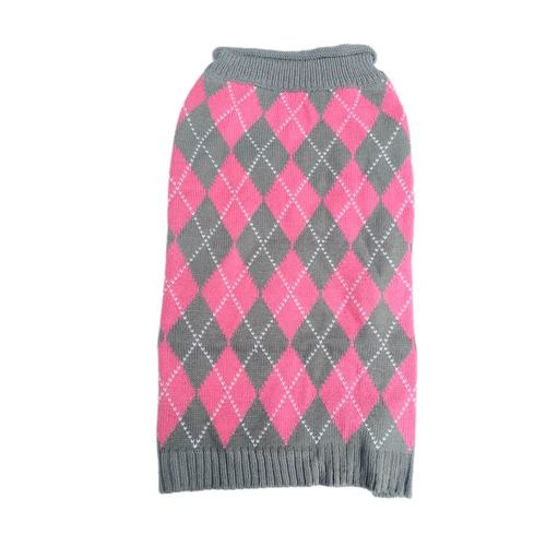 Large Dog Sweater Pink Argyle Knit