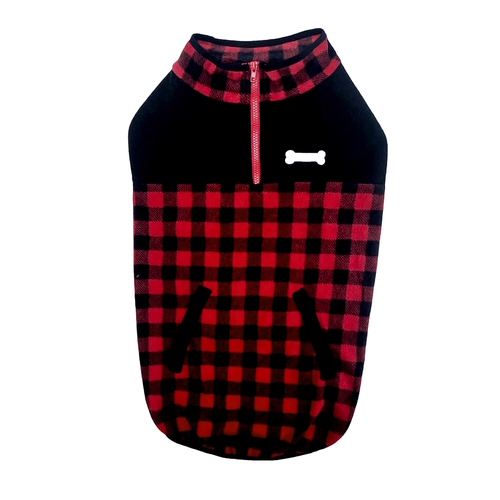 Large Dog Sweater Fleece Red Check