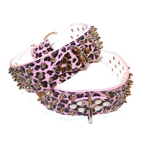Dog Collar Studded Pink Leopard  