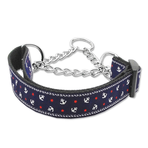Dog Collar Martingale Navy Blue Nautical