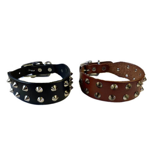 Dog Collar Genuine Leather Wide Black or Brown