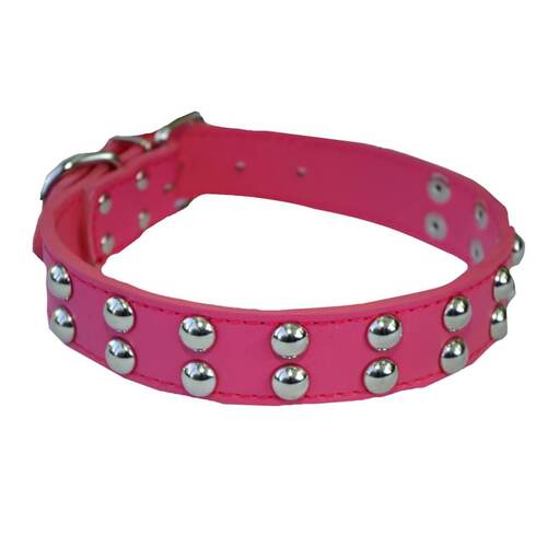 Dog Collar Hot Pink Flat Studs 3cm