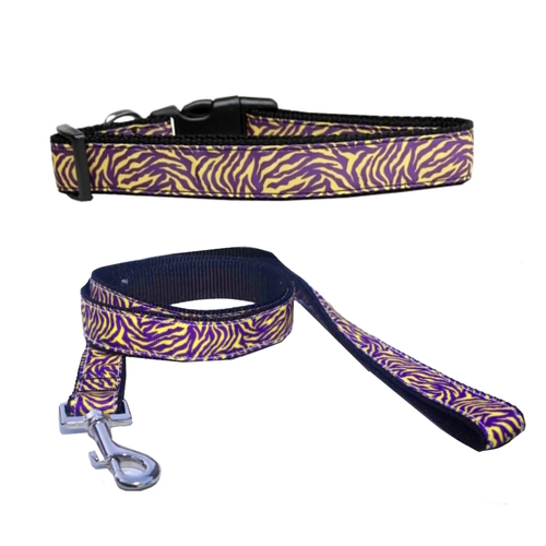 Dog Collar or Lead Gold Purple Tiger