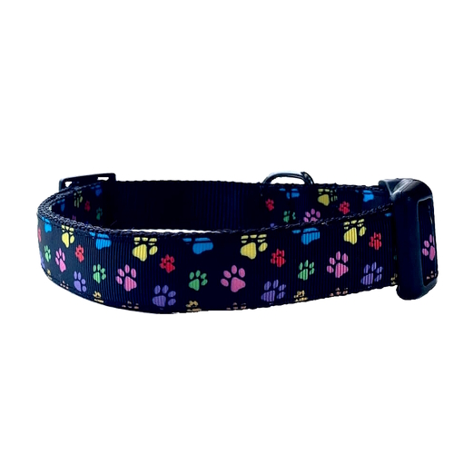 Dog  Collar Webbed Colourful Paws or Lead