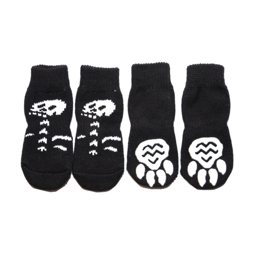 Dog Socks Non-Slip Black Skeleton 