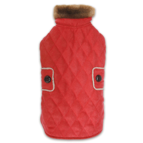 Dog Coat Red Faux Fur Collar