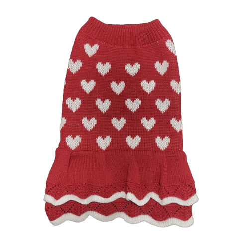 Dog Dress Knitted Red Hearts