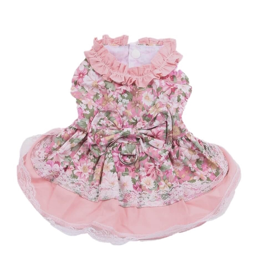 Dog Dress Pink Petals with Matching Lead