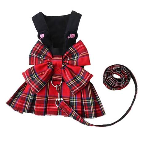 Dog Dress  Red Tartan With Matching Lead