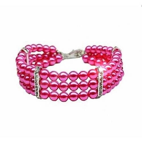 Dog Necklace Collar Pearl Hot Pink