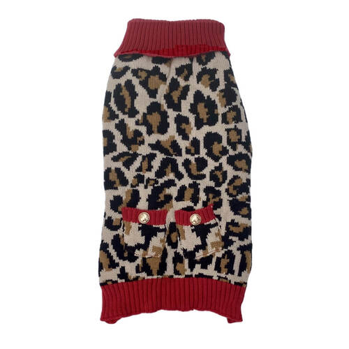Dog Sweater Red Leopard