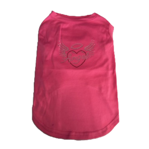 Dog T Shirt Hot Pink Rhinestone Angel Heart (last size L)