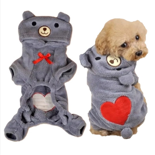 Dog Jumpsuit Grey Teddy Hoodie